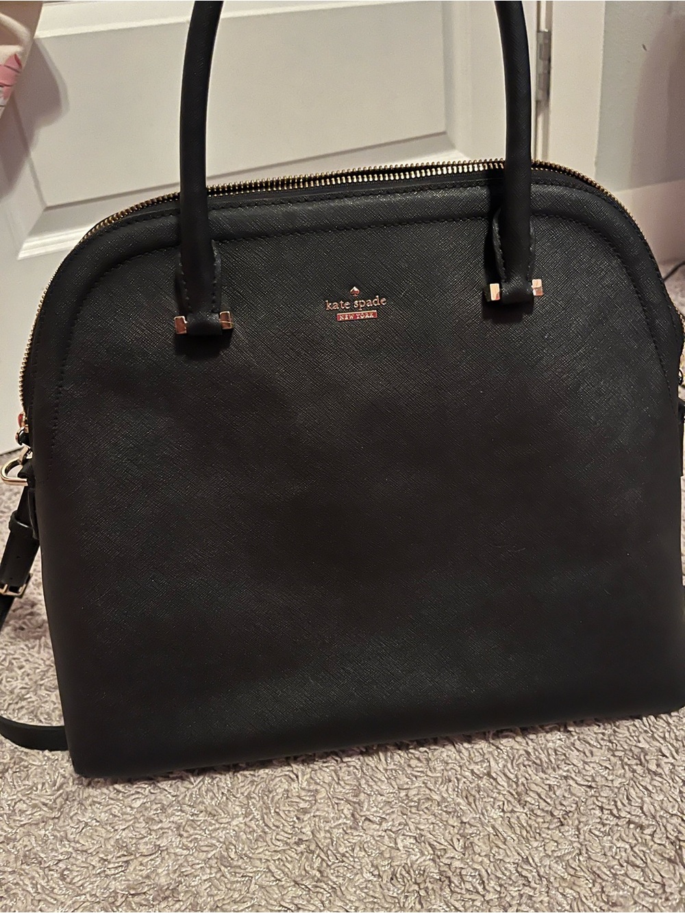 Kate Spade Large Black Dome Satchel with Gold Hardware